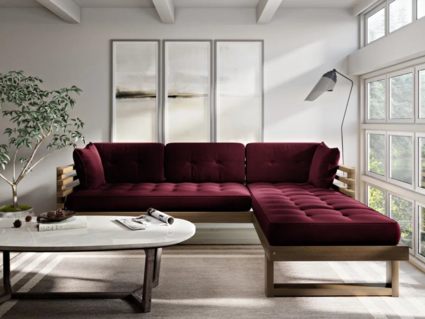 Диван Арско Стоун угловой трехместный бордовый